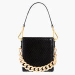 Load image into Gallery viewer, Black Snake Skin Handbag, Luxury bags, designer bags , Black bag, Black Snake skin leather, leather, made in Spain, Gold, Gold chunky chain.
