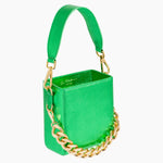 Load image into Gallery viewer, Metallic Green Handbag, Luxury bags, designer bags , Green bag, Green leather, leather, made in Spain, Gold, Gold chunky chain
