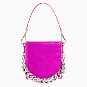 Metallic Pink Handbag, Luxury bags, designer bags , Pink bag, Pink leather, leather, made in Spain, Silver, Silver chunky chain